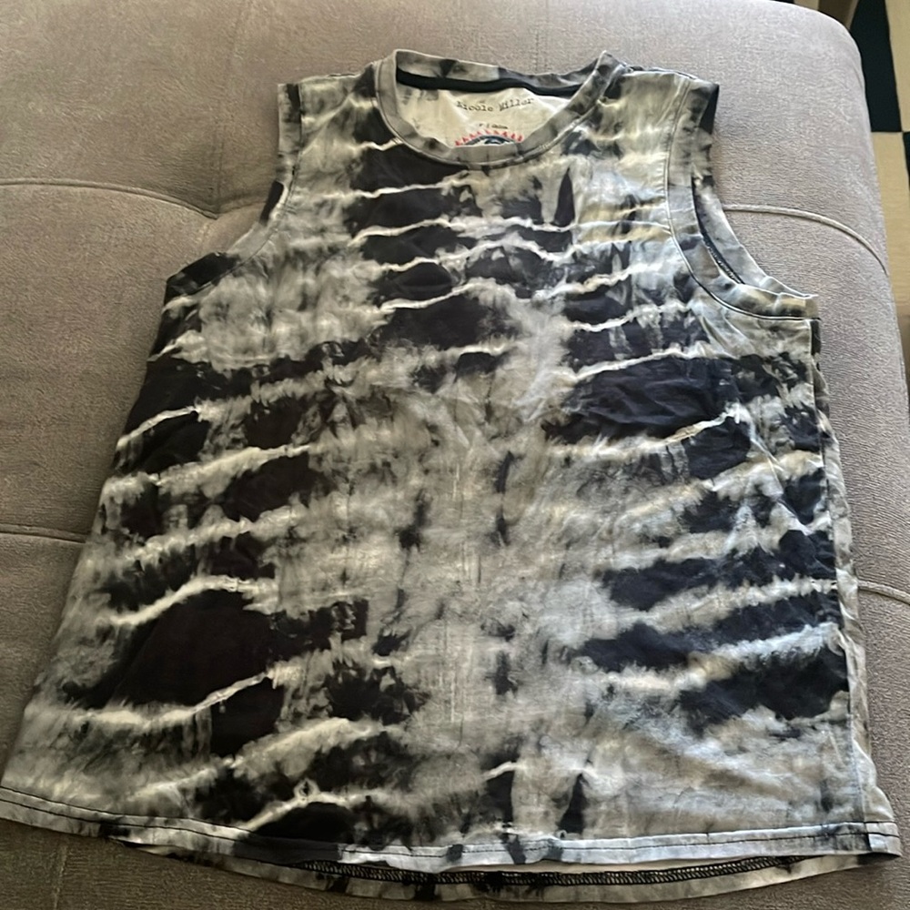 Nicole Miller tank top. Grey black and white tie dye.